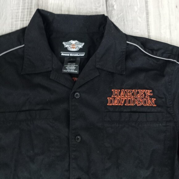 Harley Davidson Skull Flames Button Down Short Sleeve Shirt - Picture 4 of 5